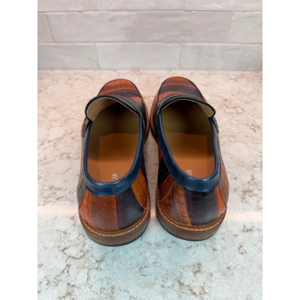 Marc Nolan Calum Men 11 Penny Loafers Multi Color Croc Embossed Leather Lug Sole